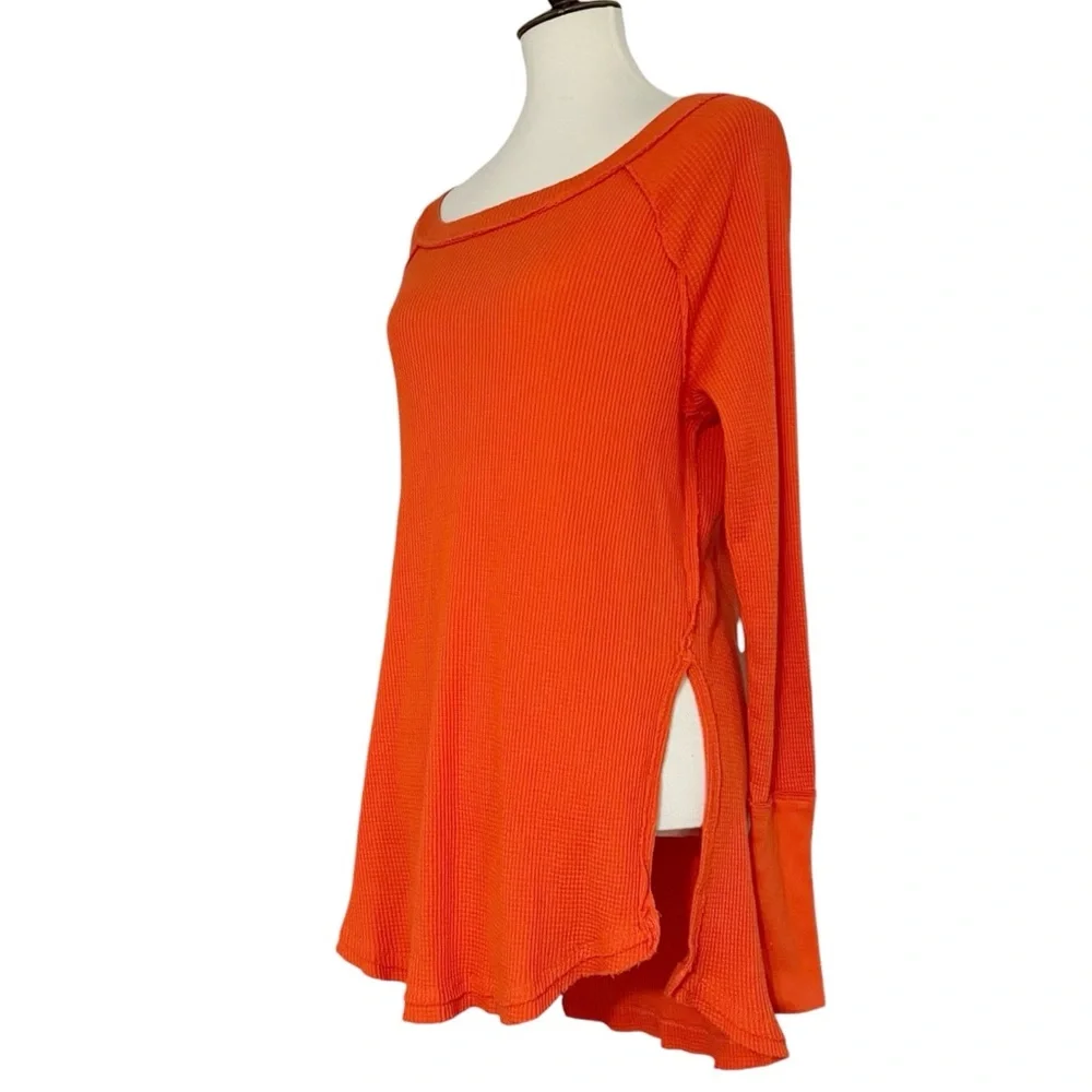 Free People Snowy Thermal Top‎ Ribbed Stretch Orange Women's Size XS
